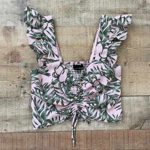 Lucy Paris Tropical Palms Ruffle Crop Tank Top
